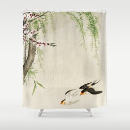 Swallows mid flight - Vintage Japanese Woodblock Print Art Shower Curtain