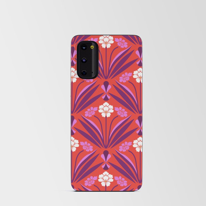 Art deco floral pattern in red, pink, and purple Android Card Case