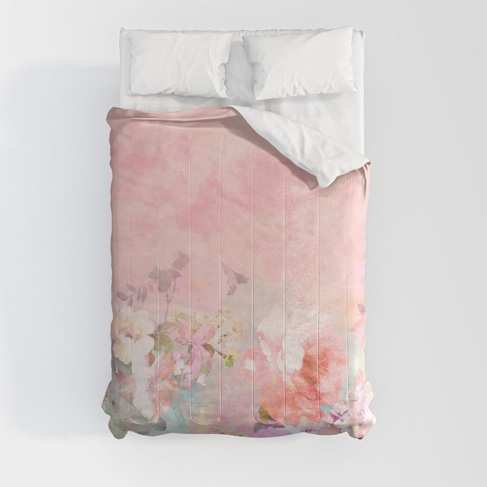 Modern blush watercolor ombre floral watercolor pattern Comforter