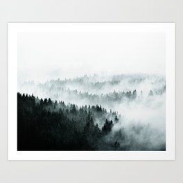The Waves // Loneliness In A Fairytale Misty Forest With Cascadia Trees Covered In Magic Fog Series Art Print