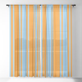 [ Thumbnail: Dark Orange and Light Sky Blue Colored Striped/Lined Pattern Sheer Curtain ]