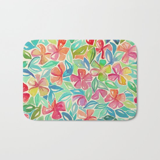 Tropical Floral Watercolor Painting Bath Mat