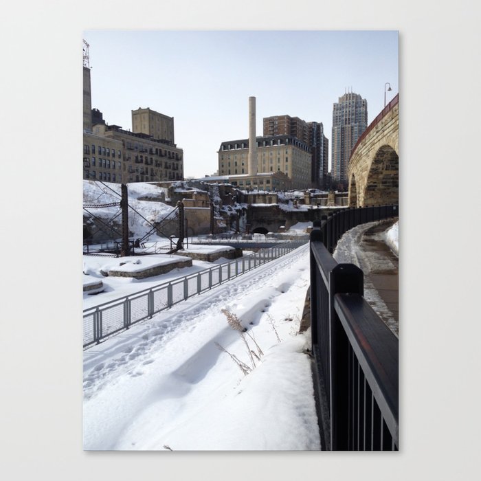 Minneapolis, Minnesota Skyline at the Stone Arch Bridge Canvas Print