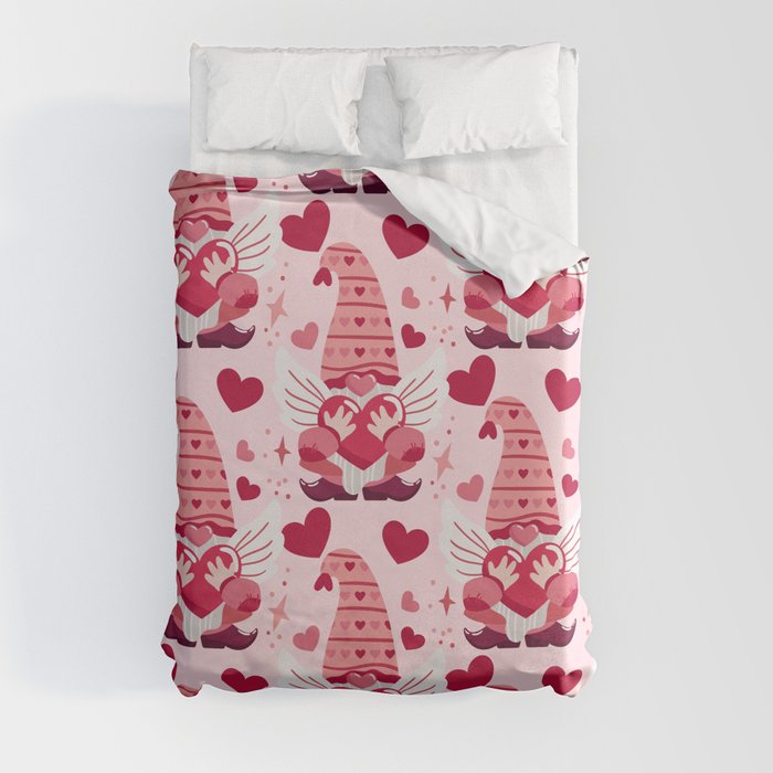 Cute Valentines Day Heart Gnome Lover Duvet Cover