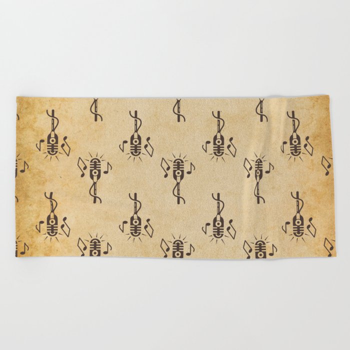 Black Retro Microphone Pattern on Vintage Beach Towel