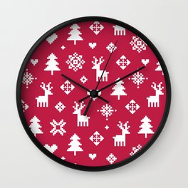 WINTER FOREST RED - PIXEL PATTERN Wall Clock