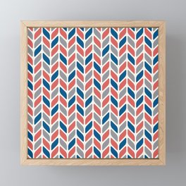 Retro Herringbone - Blue, Gray + Red Framed Mini Art Print