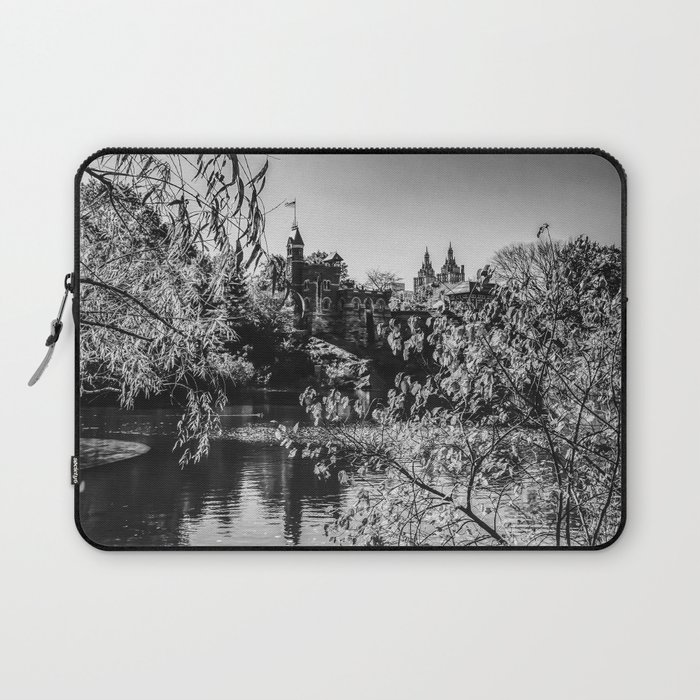 Belvedere Castle during Fall in Central Park in New York City black and white Laptop Sleeve