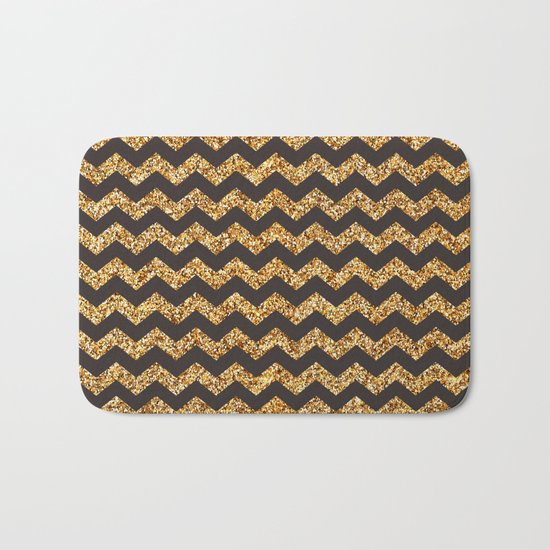 Dark Brown Gold Glitter Chevron Bath Mat