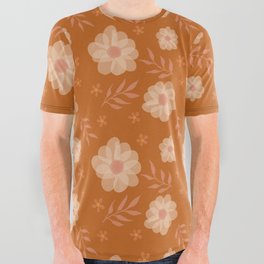 Ochre Floral Pattern - Watercolour All Over Graphic Tee