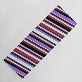 [ Thumbnail: Purple, Light Cyan, Brown, and Black Colored Striped/Lined Pattern Yoga Mat ]