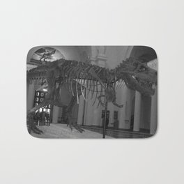 T-Rex museum dinosaur, skeleton, bone, fossil black and white photograph - photography - photographs Bath Mat