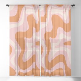 Liquid Swirl Retro Abstract Pattern in Pink Orange Cream Sheer Curtain