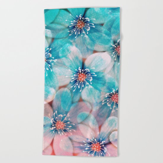 Flowers from Pink to Turquoise Beach Towel