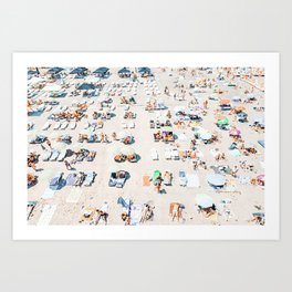 Vintage Beach Photography, Aerial Beach Print, Beach People, People On Beach, Beach Umbrellas Art Print