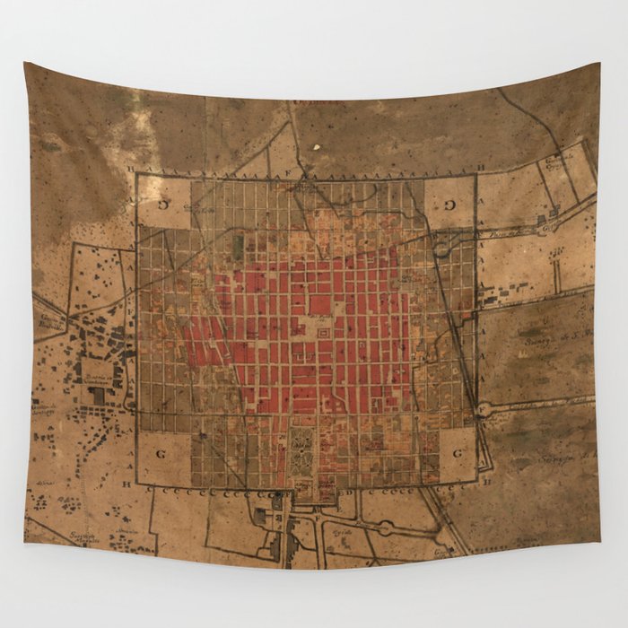 Vintage Map of Mexico City Mexico (1800) Wall Tapestry by BravuraMedia 