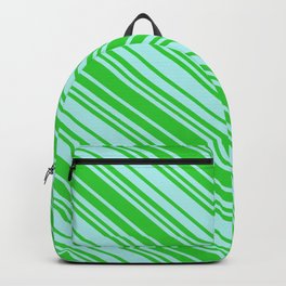 [ Thumbnail: Turquoise & Lime Green Colored Pattern of Stripes Backpack ]