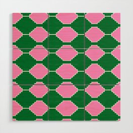 Colorful Pink + Green Ethnic Kilim Pattern Wood Wall Art