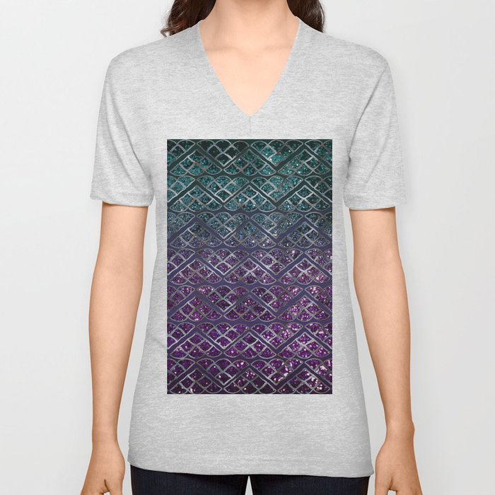 Purple Aqua MERMAID Glitter Scales Dream #1 (Faux Glitter) #shiny #decor #art #society6 V Neck T Shirt