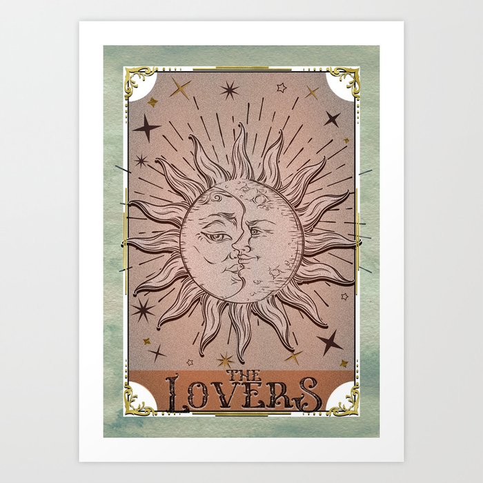 "The Lovers" Tarot Duality Sun & Moon  Art Print
