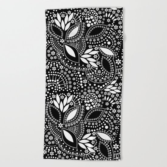 Placer of white beads on a black background . Beach Towel