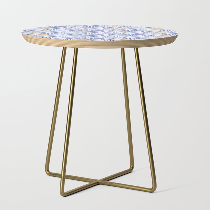 Winter blue leaves abstract pattern Side Table