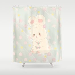 Rabbit playing with flowers Shower Curtain