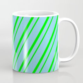 [ Thumbnail: Sky Blue & Lime Colored Striped Pattern Coffee Mug ]