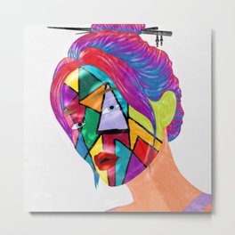 Portrait of Face Mask Metal Print | Stylish, Beauty, Abstractportrait, Painting, Abstractwoman, Feminist, Hippie, Feminine, Colors, Girl 