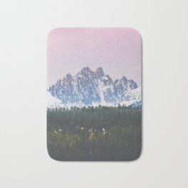 Sawtooth Mountains Sunrise Bath Mat | Nature, Pink, Forest, Idaho, Colorful, Hdr, Woodland, Anniebailey, Snow, Rugged 