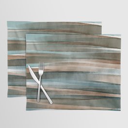 Soft Harbor blue, Teal green & Coca mocha warm brown _ abstract watercolor  waves Placemat