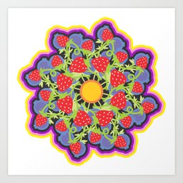 strawberry blueberry mandala portal Art Print | Graphicdesign, Retro, Flower, Fun, Natural, Wheel, Psychadelic, Fruit, Colourful, Springtime 