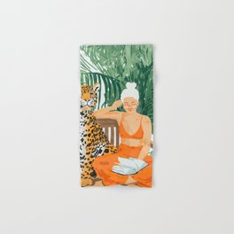 Jungle Vacay | Modern Bohemian Blonde Woman Tropical Travel | Leopard Wildlife Forest Reader Hand & Bath Towel