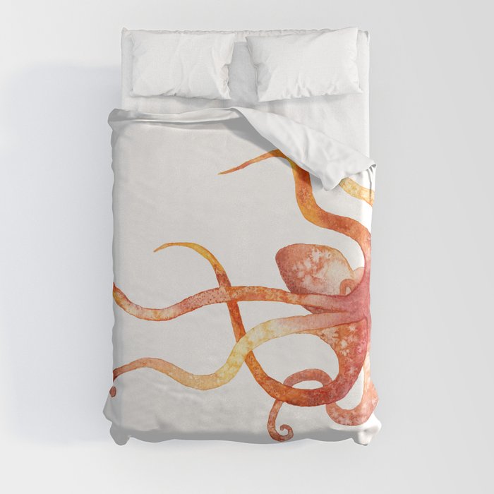 Watercolour Octopus - Red and Orange Duvet Cover
