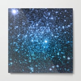 Galaxy Sparkle Stars Periwinkle Blue Turquoise Ombre Metal Print