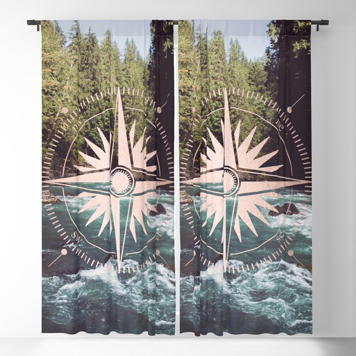 Rose Gold River Compass Blackout Curtain