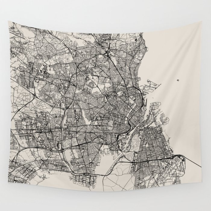 Copenhagen, Denmark - City Map - Black and White Wall Tapestry