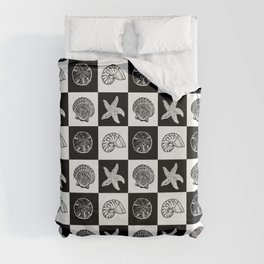 Checkered Seashells - Black and White Duvet Cover