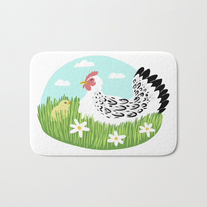 mother hen and chick Bath Mat