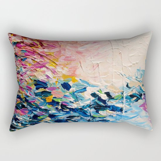 PARADISE DREAMING Colorful Pastel Abstract Art Painting Textural Pink Blue Tropical Brushstrokes Rectangular Pillow