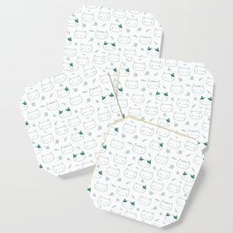 Green Blue Doodle Kitten Faces Pattern Coaster