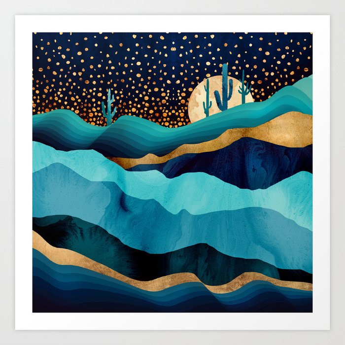 Indigo Desert Night Art Print By Spacefrogdesigns Society6