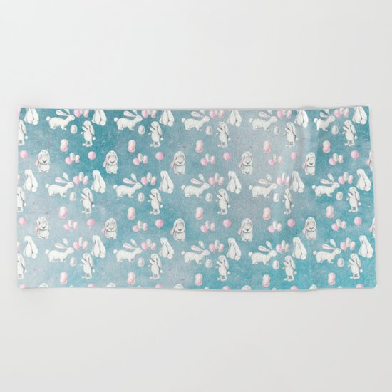 Bunnies Bunny in heaven-Cute Animal illustration pattern Beach Towel