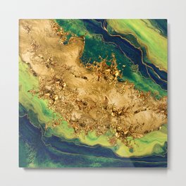 Jade Green and Bronze Gold Abstract Metal Print