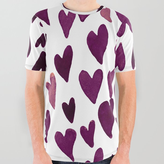 Valentines day hearts explosion burgundy All Over Graphic Tee by