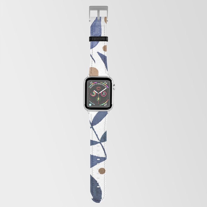 Watercolor berries and branches - indigo and beige Apple Watch Band