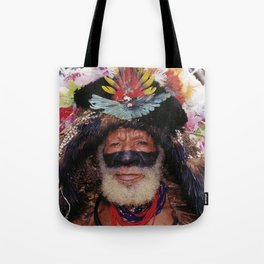 Papua New Guinea Villager At Sing Sing With Exotic Headdress Tote Bag