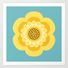 Flower Power | Yellow on Sky Blue Art Print