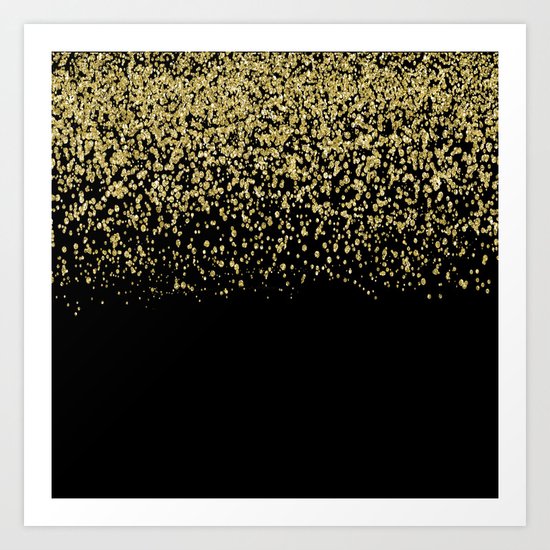 Sparkling gold glitter confetti on black background- Luxury pattern Art Print