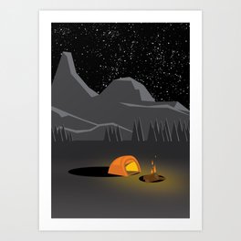 Camp Fire Art Print | Camp, Cartooncamping, Fire, Vector, Campfire, Landscape, Mountains, Graphicdesign, Camping, Illustration 